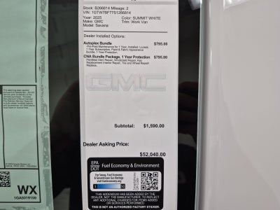 2025 GMC Savana Cargo 2500 Work Van