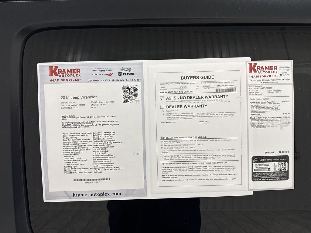 2015 Jeep Wrangler Sport