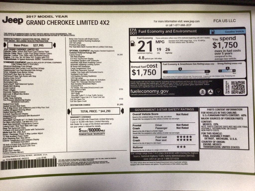 2017 Jeep Grand Cherokee Limited 4x2