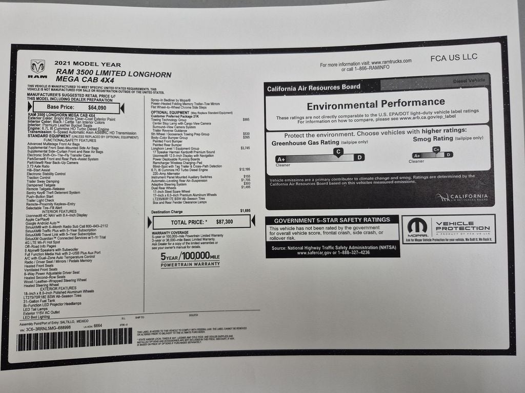 2021 RAM 3500 Limited Longhorn Mega Cab 4x4 6'4" Box