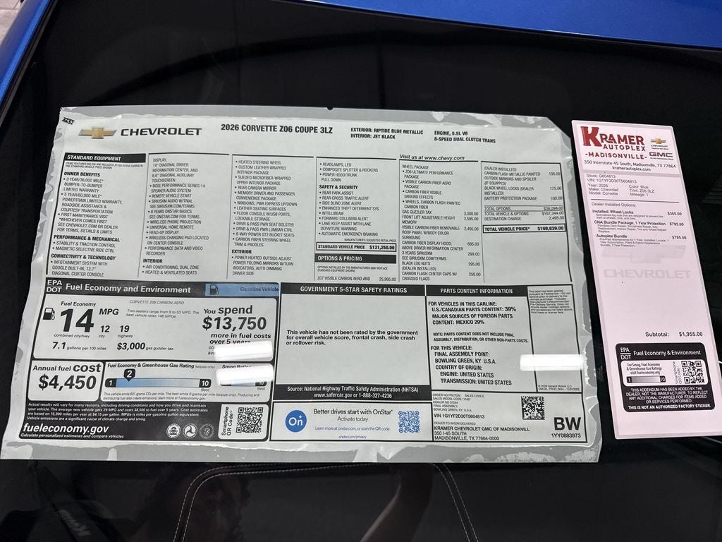 2026 Chevrolet Corvette Z06 3LZ
