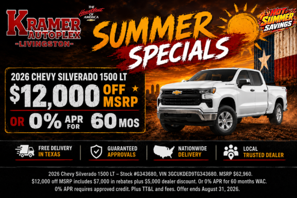 Kramer Chevy Livingston August Incentives