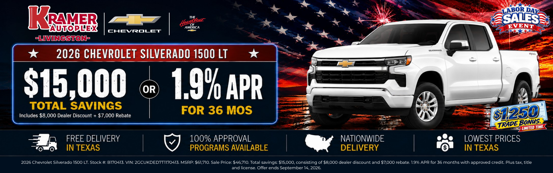Kramer Chevy Livingston September Incentives