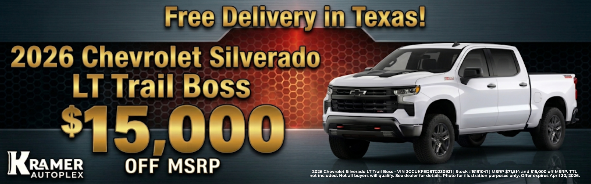 Kramer Chevrolet Livingston April Incentives