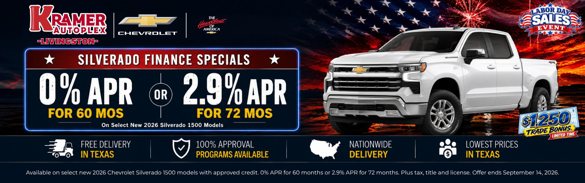 Kramer Chevy Livingston September Incentives