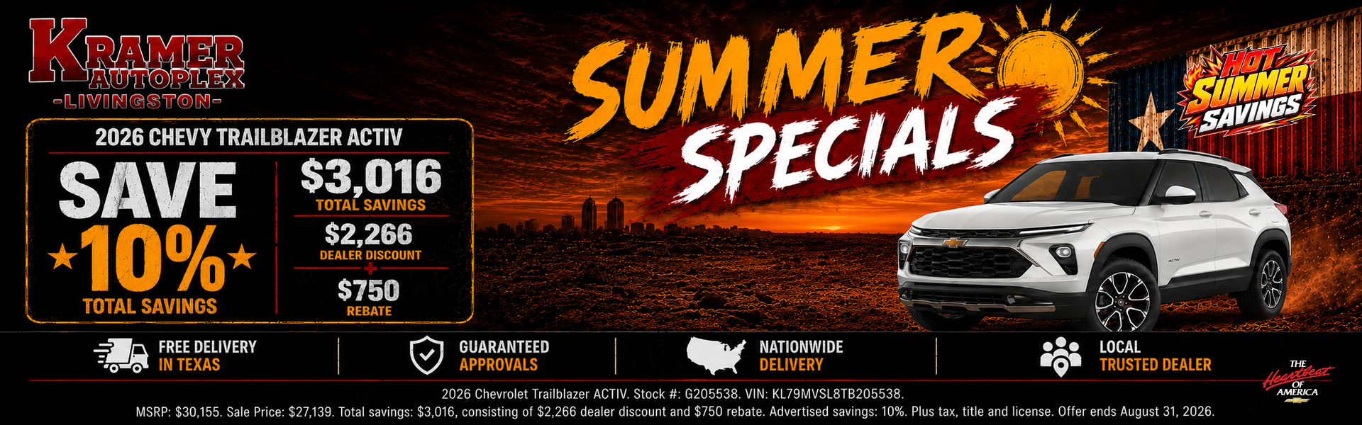 Kramer Chevy Livingston August Incentives