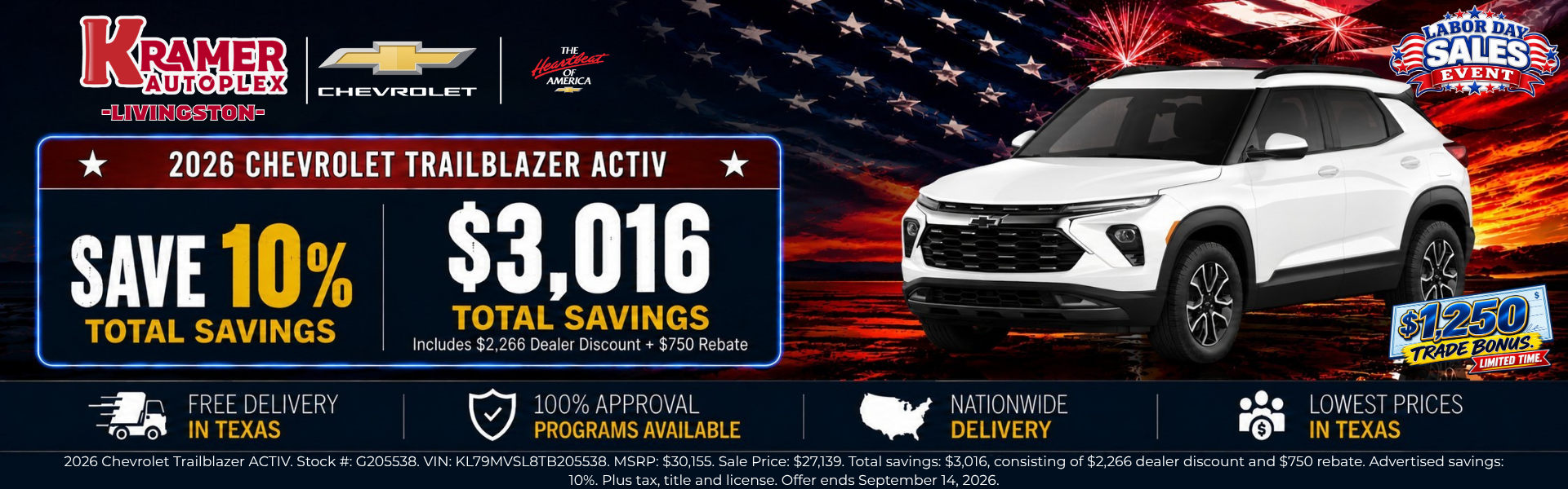Kramer Chevy Livingston September Incentives
