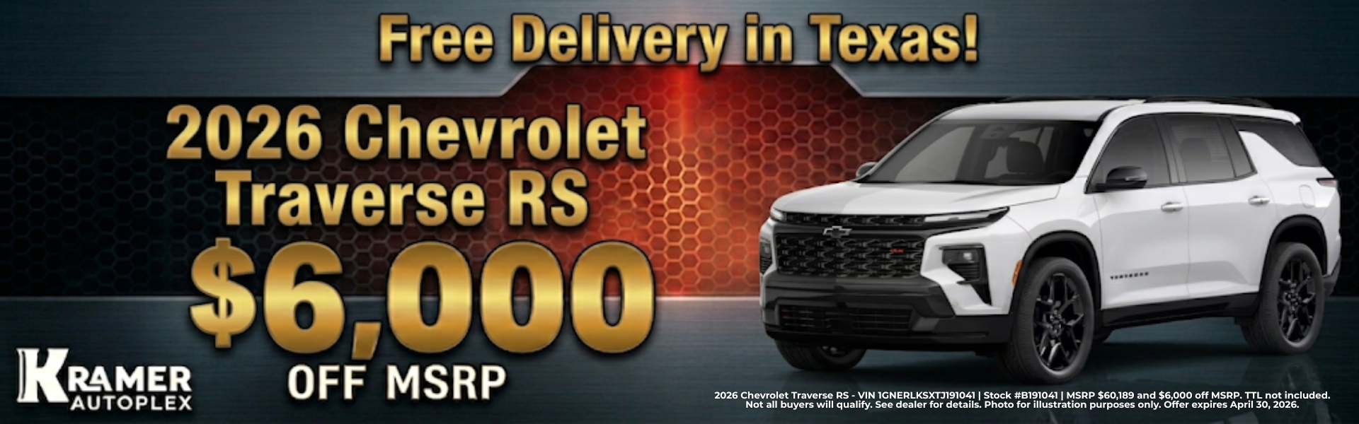 Kramer Chevrolet Livingston April Incentives